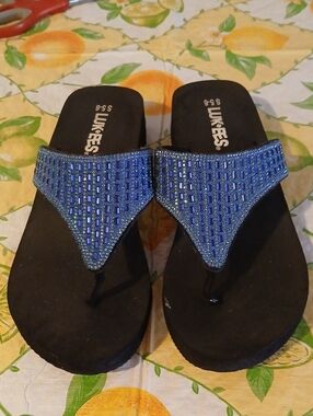 Blue Beaded Thong Sandals for Women